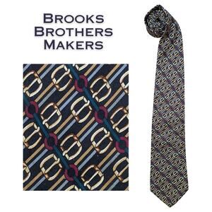 Brooks Brothers Makers Silk Tie Navy Gold Stripe Equestrian Handmade Vintage 80s